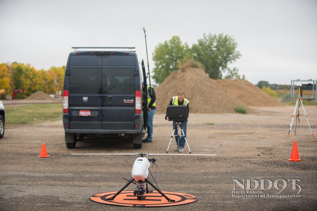 Drone on a landing pad during a survey