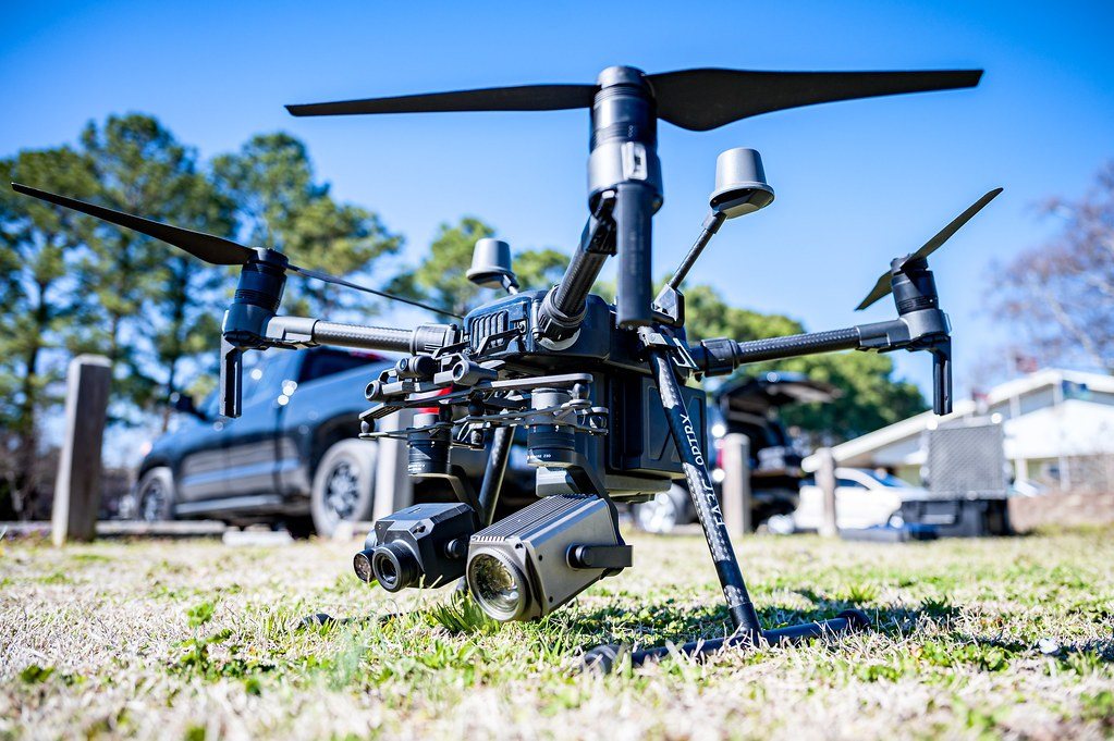 Enterprise drone on the ground with thermal and zoom cameras